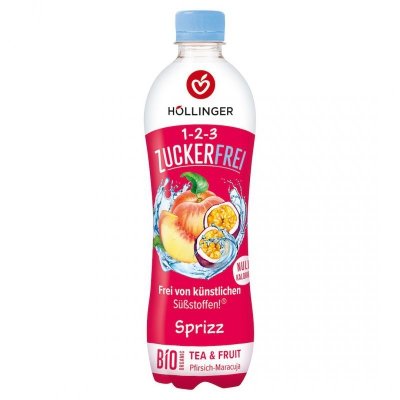 NAPÓJ GAZOWANY O SMAKU BRZOSKWINIA - MARAKUJA BEZ CUKRU BIO 500 ml - HOLLINGER