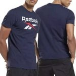 Reebok t-shirt granatowy bawełniany męski koszulka duży napis