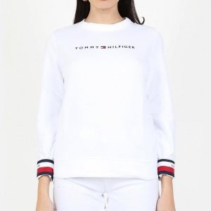 Bluza Tommy Hilfiger damska duże logo biała bawełniana