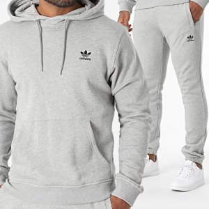 Adidas komplet dresowy bawełniany męski spodnie bluza z kapturem szary