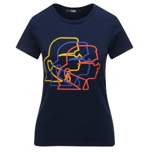 Karl Lagerfeld t-shirt koszulka biała damska duże logo granatowa