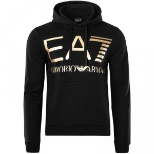 Bluza Emporio Armani EA7 męska czarna z kapturem złote logo