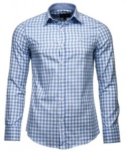 Koszula Armani Jeans błękitna w kratkę Slim Fit logo