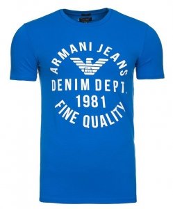 T-shirt Armani Jeans logo koszulka męska niebieska bawełniana z nadrukiem