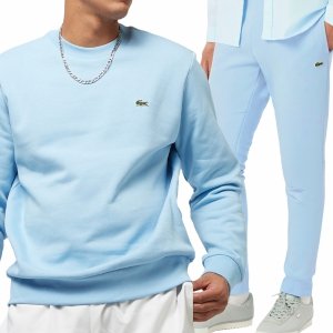 Lacoste komplet dresowy bawełniany błękitny męski spodnie bluza luźny krój