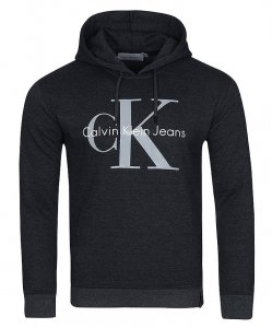 Bluza Calvin Klein męska grafitowa z kapturem duże logo bawełniana