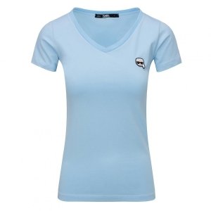 Karl Lagerfeld t-shirt koszulka damska logo na piersi błękitna z dekoldem V