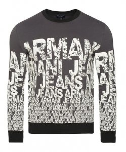 Armani Jeans bluza grafitowa męska bawełniana z motywem logotypów