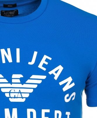 T-shirt Armani Jeans logo koszulka męska niebieska bawełniana z nadrukiem