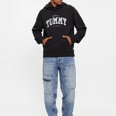 Bluza Tommy Jeans męska czarna kangurka z kapturem
