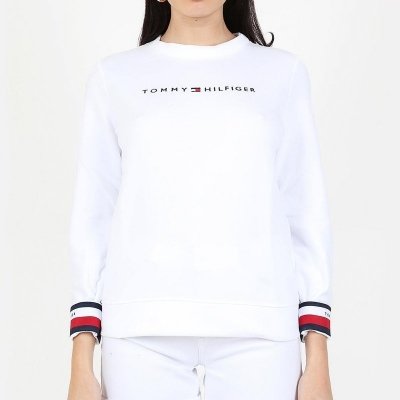 Bluza Tommy Hilfiger damska duże logo biała bawełniana