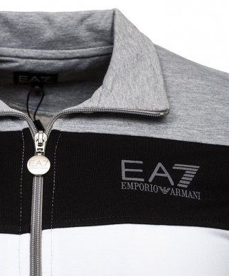 Komplet dresowy Emporio Armani EA7 męski spodnie bluza ze stójką szary bawełniany