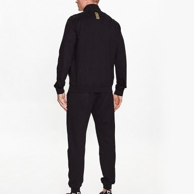 Komplet dresowy Emporio Armani EA7 męski spodnie bluza ze stójką czarny złote logo bawełniany