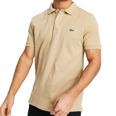 Polo polówka Lacoste męska beżowa z kołnierzykiem