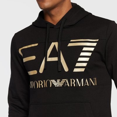 Bluza Emporio Armani EA7 męska czarna z kapturem złote logo