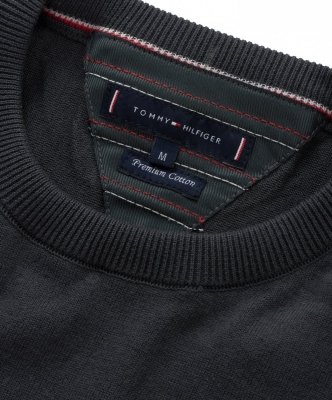 Sweter męski Tommy Hilfiger grafitowy z okrągłym dekoldem bawełniany