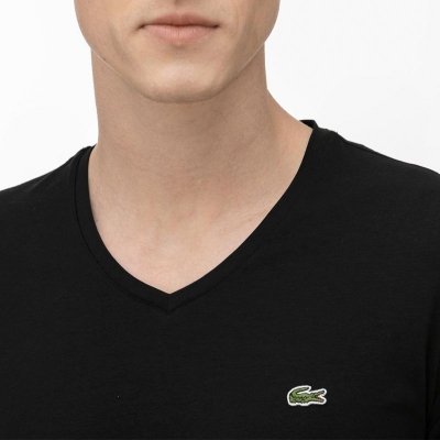 T-shirt koszulka Lacoste męska czarna bawełniana z dekoldem V