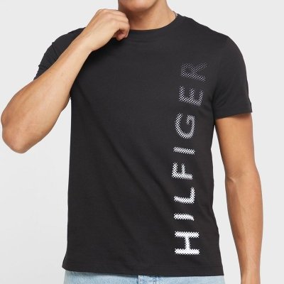 T-shirt Tommy Hilfiger koszulka męska z okrągłym dekoldem czarna duże logo