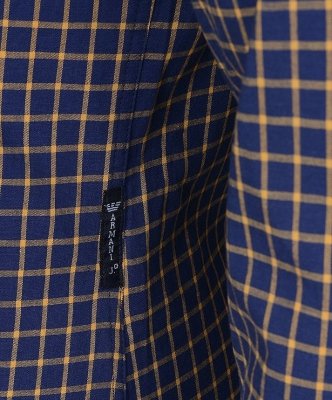 Koszula Armani Jeans granatowa w żółtą kratkę Slim Fit męska logo