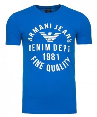 T-shirt Armani Jeans logo koszulka męska niebieska bawełniana z nadrukiem