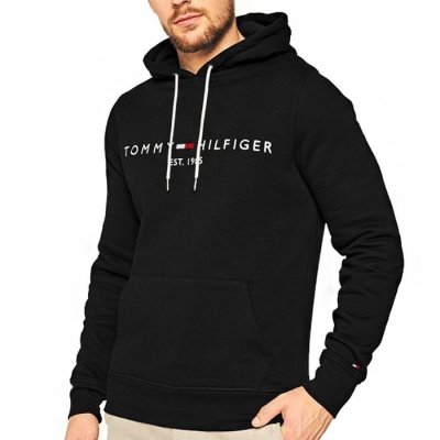 Bluza Tommy Hilfiger męska czarna z kapturem bawełniana duże logo