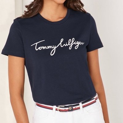 T-shirt Tommy Hilfiger koszulka bluzka damska granatowa duże logo