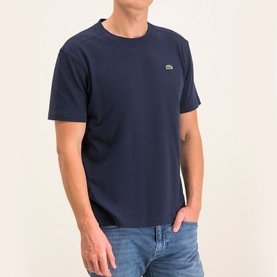 T-shirt koszulka Lacoste męska granatowa z okrągłym dekoldem bawełniana