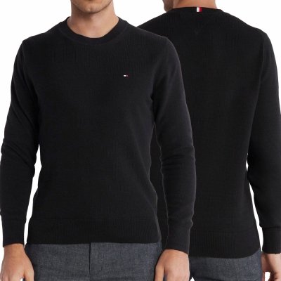Sweter męski Tommy Hilfiger czarny z okrągłym dekoldem bawełniany