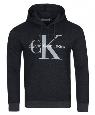 Bluza Calvin Klein męska grafitowa z kapturem duże logo bawełniana