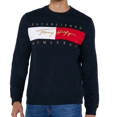 Bluza Tommy Jeans męska granatowa wkładana przez głowę bawełniana duże logo