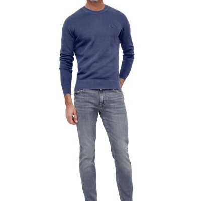 Sweter męski Tommy Hilfiger granatowy z okrągłym dekoldem bawełniany