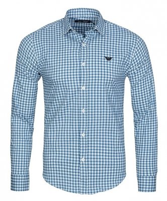 Koszula Armani Jeans niebieska w kratkę Slim Fit logo