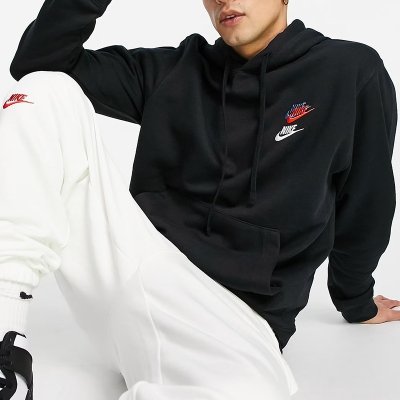 Bluza Nike męska kangurka czarna wyszywane logo