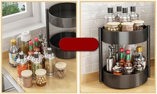 Regał kuchenny metalowy z obrotową paterą szafka kuchenna 3 poziomowa czarna 