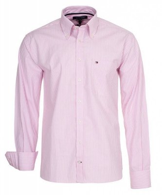 Koszula różowa w paski Tommy Hilfiger Regular Fit męska logo