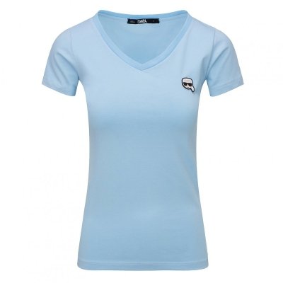 Karl Lagerfeld t-shirt koszulka damska logo na piersi błękitna z dekoldem V