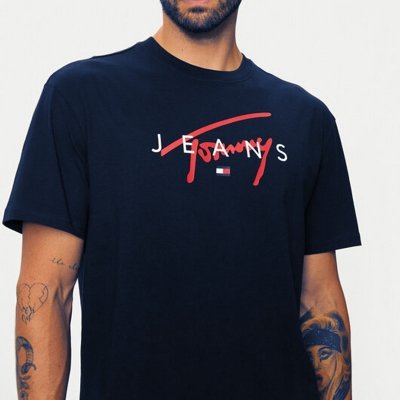 T-shirt Tommy Jeans koszulka męska z okrągłym dekoldem granatowa