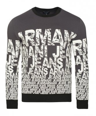 Armani Jeans bluza grafitowa męska bawełniana z motywem logotypów