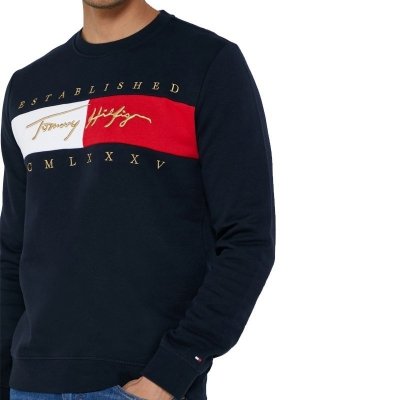 Bluza Tommy Jeans męska granatowa wkładana przez głowę bawełniana duże logo