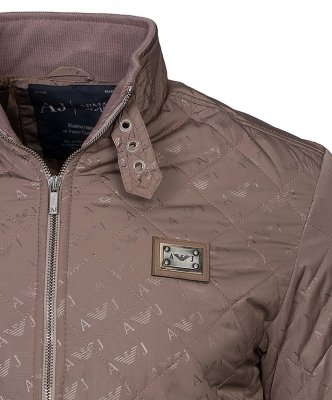 Armani Jeans męska kurtka przejściowa brązowa ze stójką z motywem logotypów pilotka