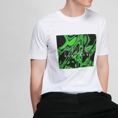 Hugo Boss t-shirt koszulka na krótki rękaw męska biała duży nadruk