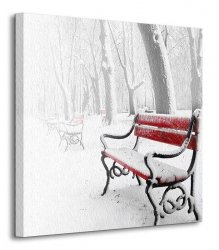 Czerwona Ławka, w śniegu - Obraz na płótnie