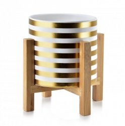 Doniczka ceramiczna na stojaku - Biało złote pasy - 12cm