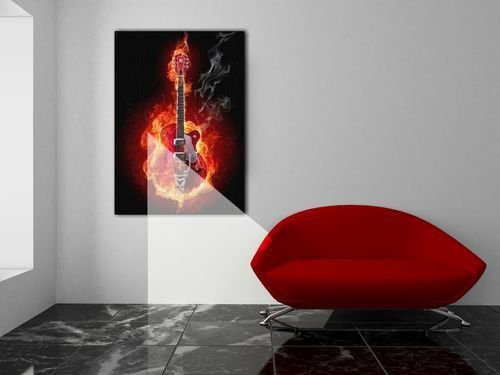 Aranżacja salonu - Obraz do salonu - Ognista gitara - 90x120cm - Dekoracje na ścianę - Sklep DecoArt24.pl