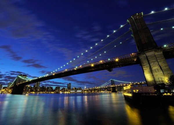 Fototapeta na ścianę - Most Brooklyn Bridge nocą - 320x230cm - KLEJ GRATIS!