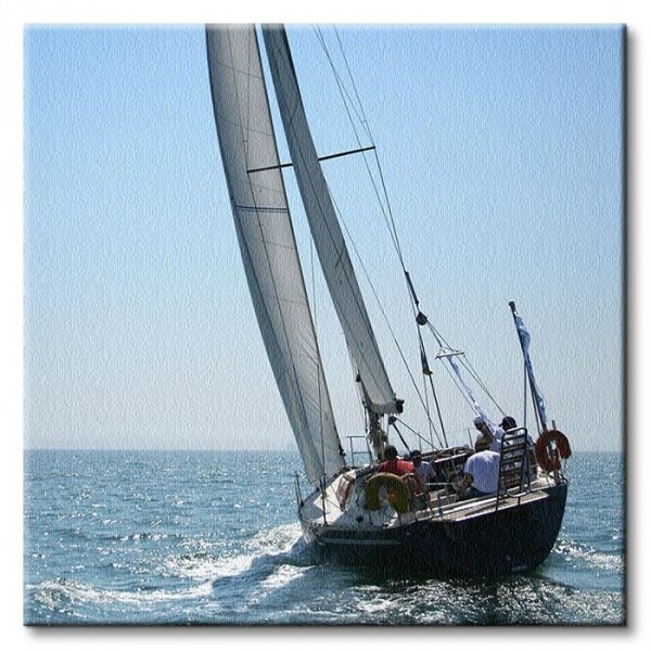 Jacht na niebieskim morzu - Obraz na płótnie
