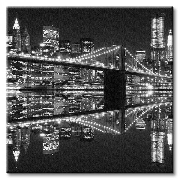 Obraz na płótnie - New York (Brooklyn Bridge night BW) - 40x40 cm