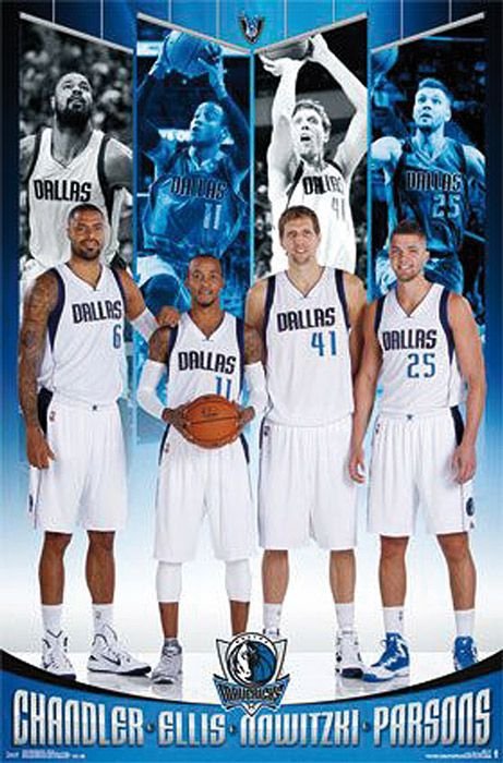 Dallas Mavericks - Chandler, Ellis, Nowitzki, Parsons - plakat