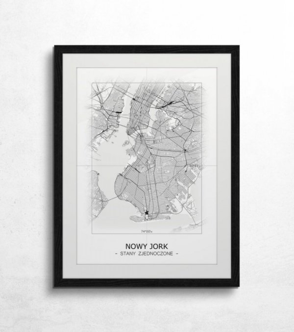 Nowy Jork - Czarno-biała mapa