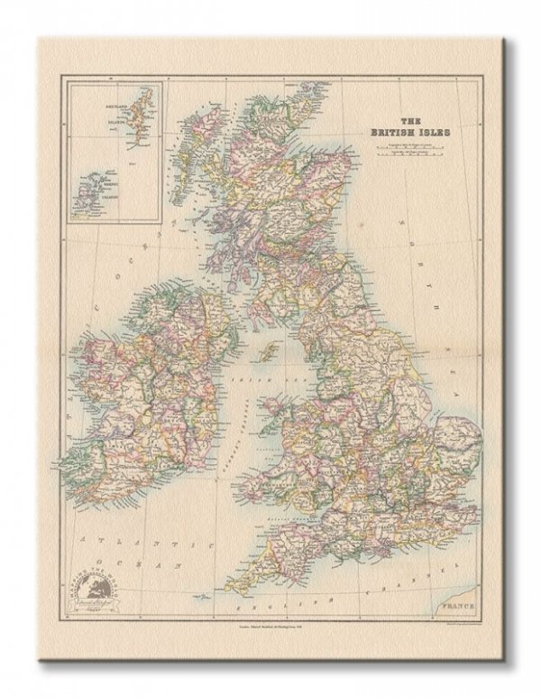 Stanfords Mapa Wielkiej Brytanii 1884 - obraz na płótnie